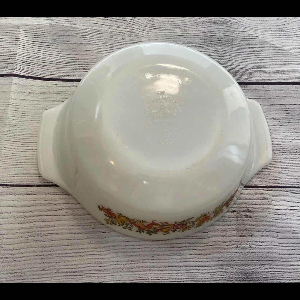 Vintage Anchor Hocking Fire King 1 QT Glass Dish Vegetable Print White Green